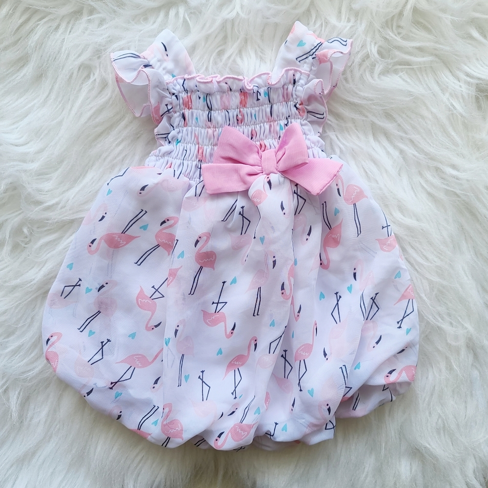 Bon Bebe Flamingo Bubble Romper for Infant Girls